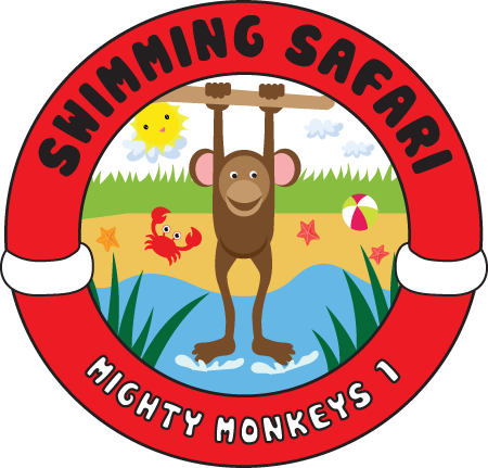 A logo for swimming safari mighty monkeys 1