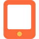 An orange cell phone with a yellow button on the bottom.