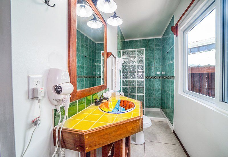 A bathroom with a sink , mirror , toilet and shower.