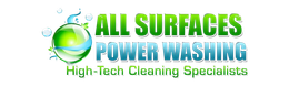Logo for All Surfaces Power Washing: green and blue graphic with text "ALL SURFACES POWER WASHING".