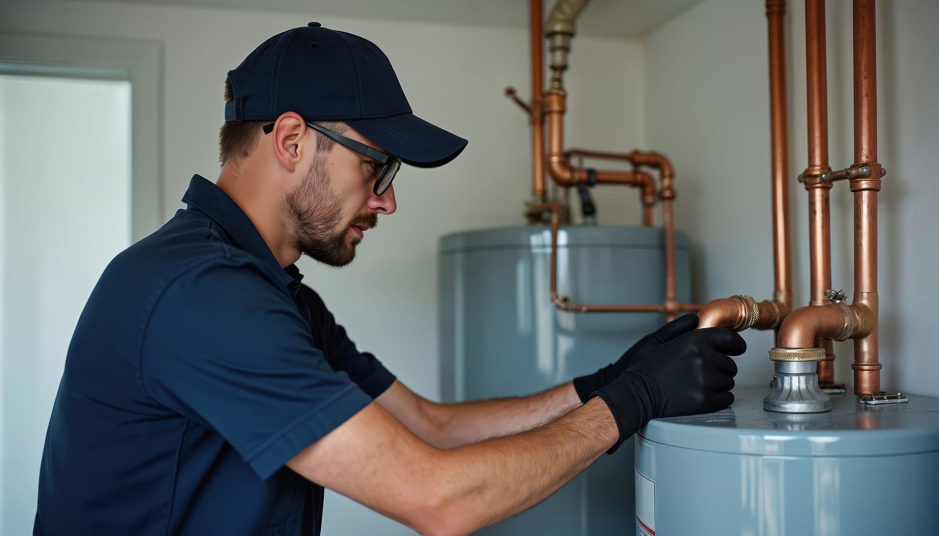 Technician installing a new water heater