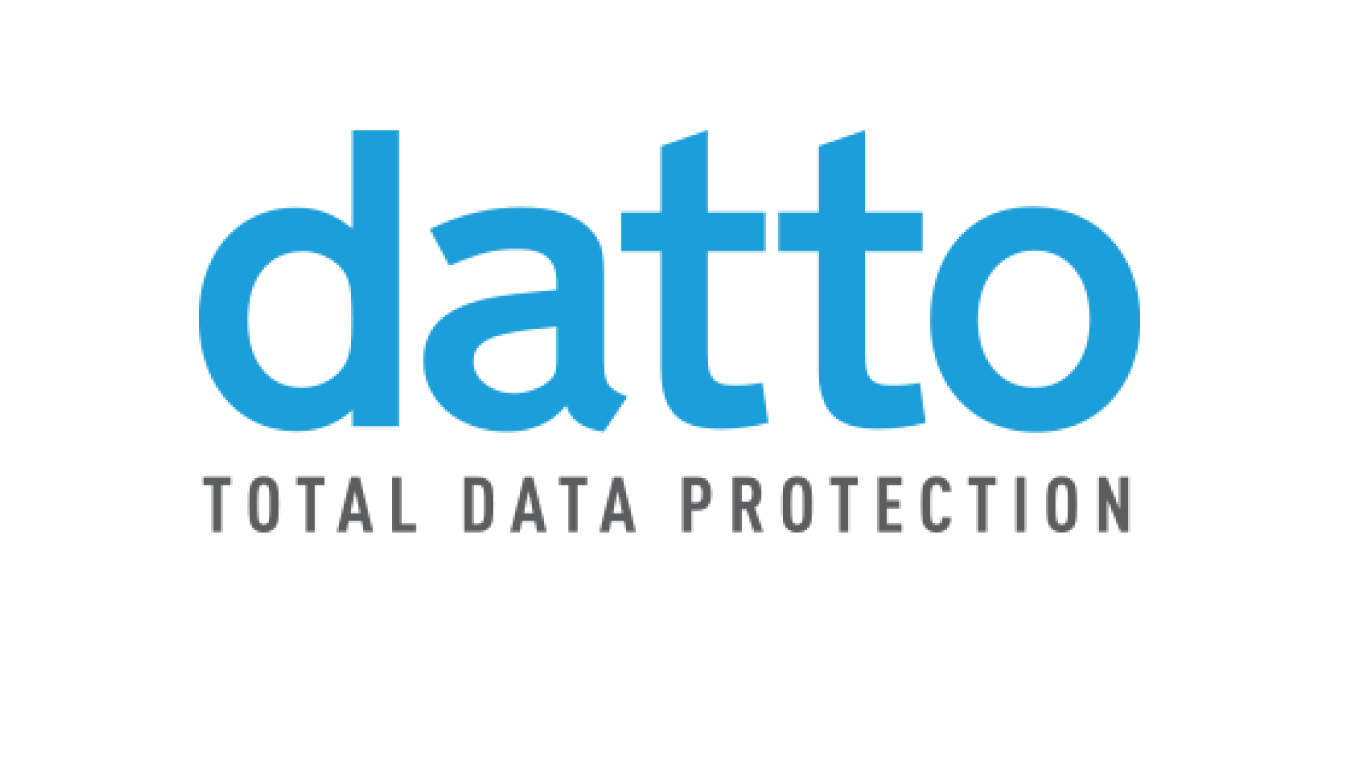 A blue and white logo for datto total data protection