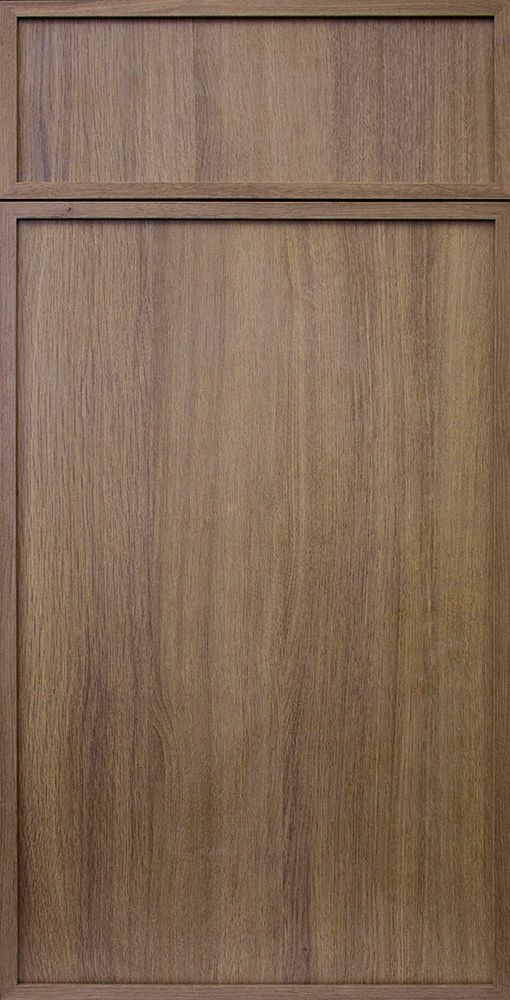 Wooden cabinet door with vertical grain and a top panel.