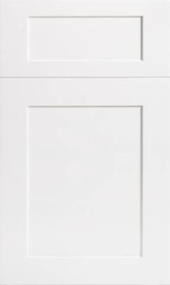 A close up of a white cabinet door on a white background.