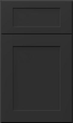 Black shaker-style cabinet door with a recessed panel and a smaller upper panel.