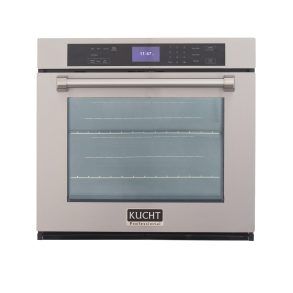 A stainless steel oven with a glass door is on a white background.