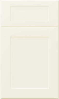 A close up of a white cabinet door on a white background.