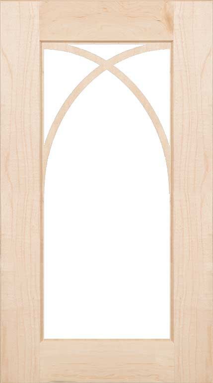 A wooden frame with a clear glass window on a white background.