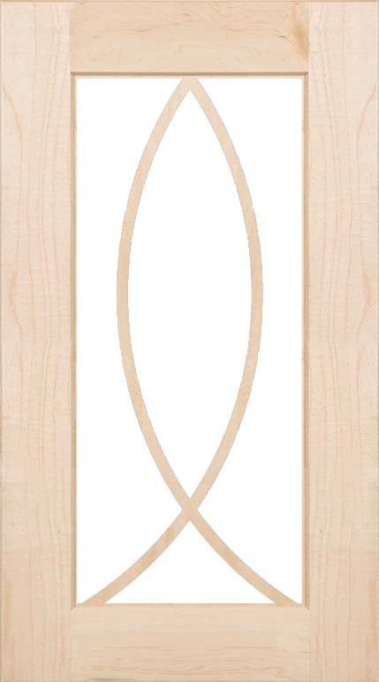 A wooden door with a geometric design on it on a white background.