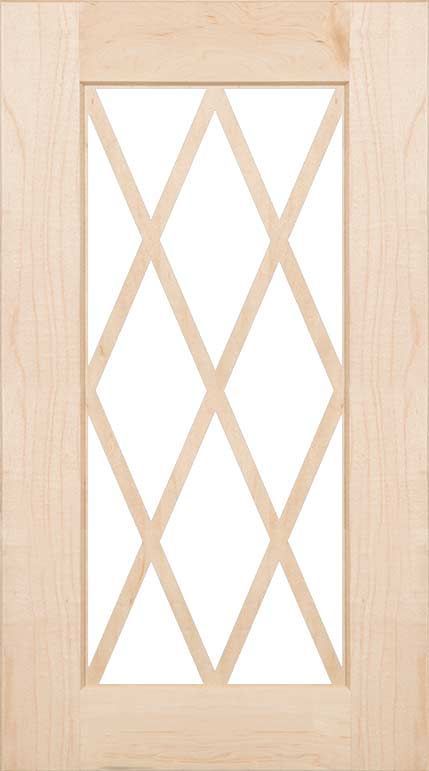 A wooden window with a diamond pattern on a white background.