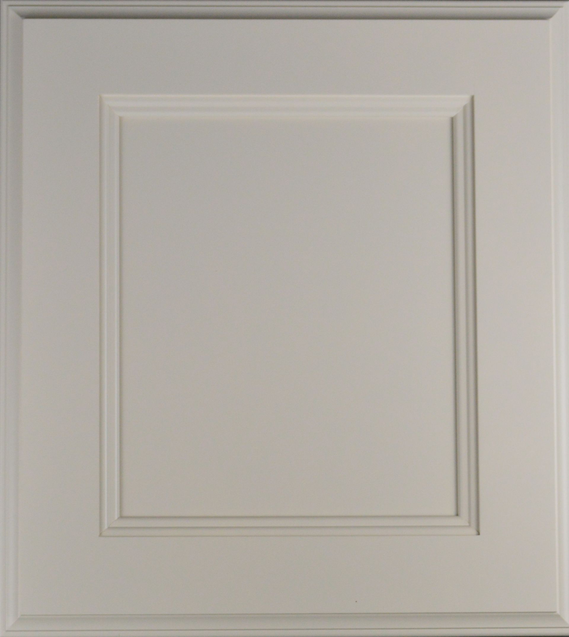 A close up of a white cabinet door on a white background.