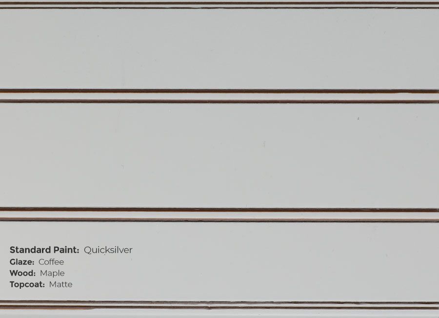 A close up of a white cabinet with a brown trim