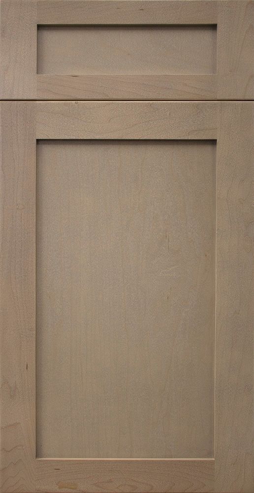 Beige kitchen cabinet door with a rectangular recessed panel.