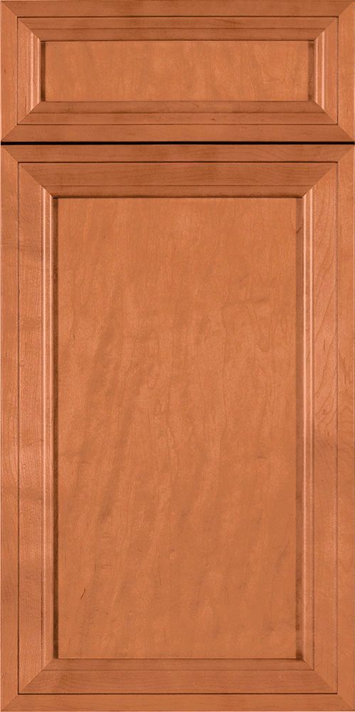 Wooden cabinet door with raised panel in a medium brown finish.