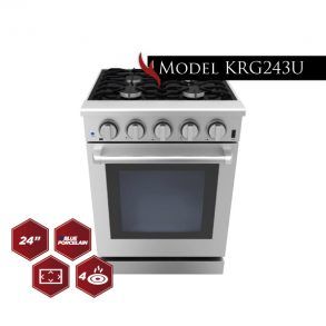 A stainless steel stove with four burners and an oven.