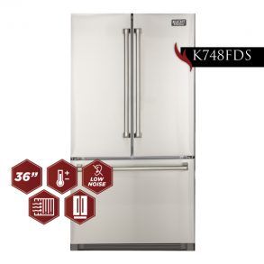 A stainless steel refrigerator with a low noise feature