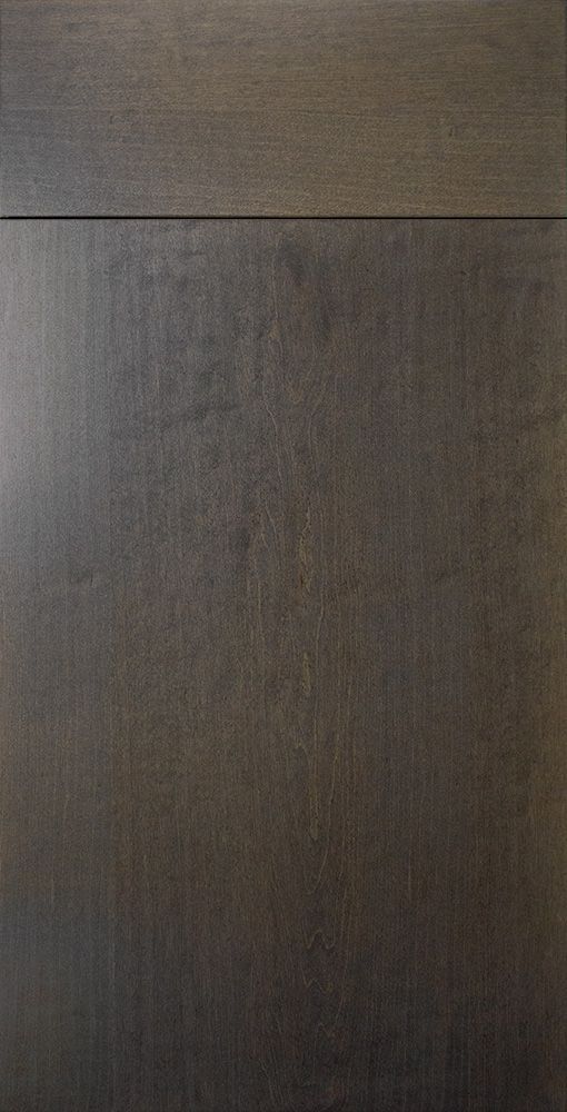 Dark brown wooden cabinet door with horizontal grain and a single horizontal seam.