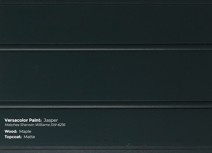 A close up of a black paint swatch that says jasper
