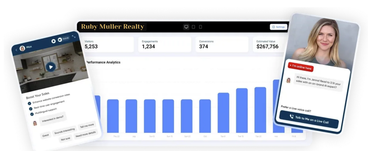 A woman is standing next to a graph and a phone.
