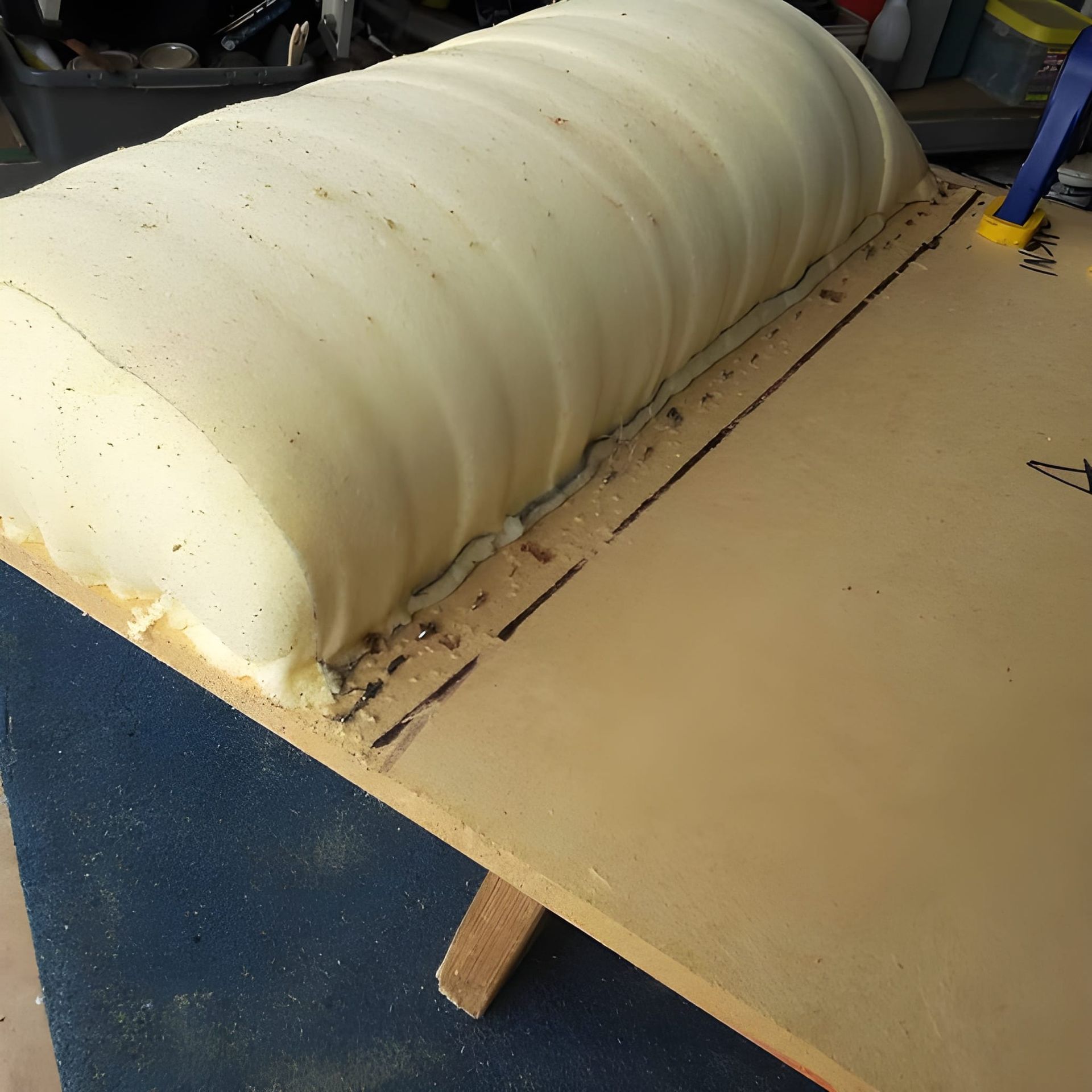 A Foam Roll Glued to a Wooden Board, Prepared for Upholstery — Cupitt's Quality Upholstery in Rous, NSW