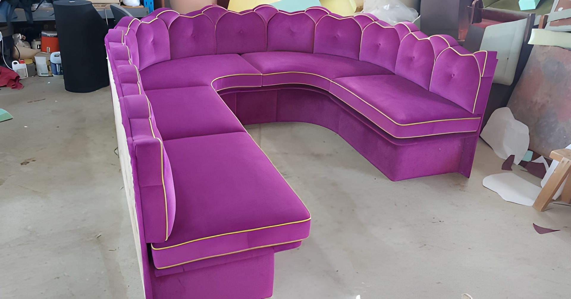 A Purple, Velvet Sectional Sofa With Gold Trim — Cupitt's Quality Upholstery in Rous, NSW