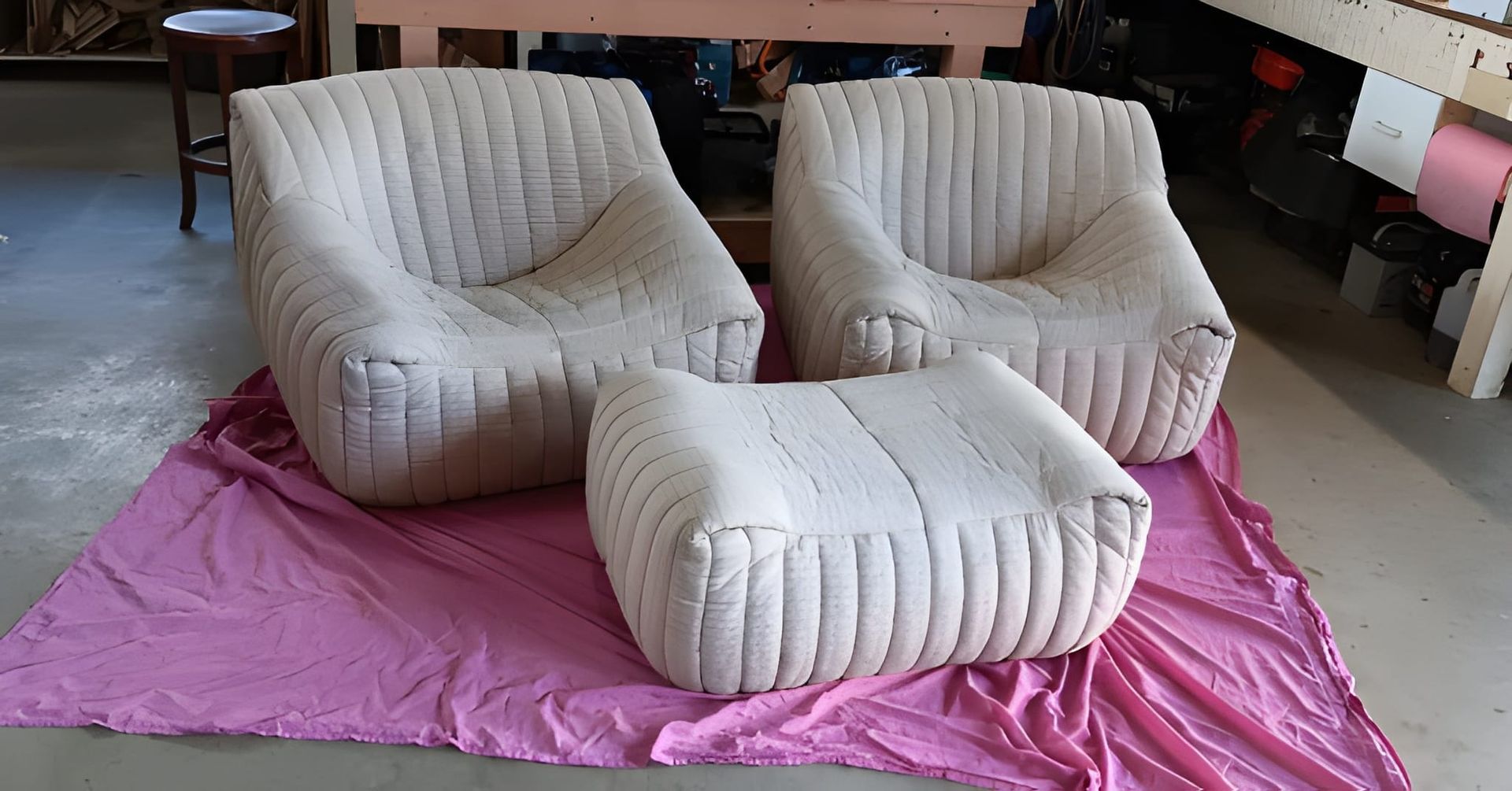 A Two Cream-coloured Armchairs and a Matching Footstool — Cupitt's Quality Upholstery in Yamba, NSW