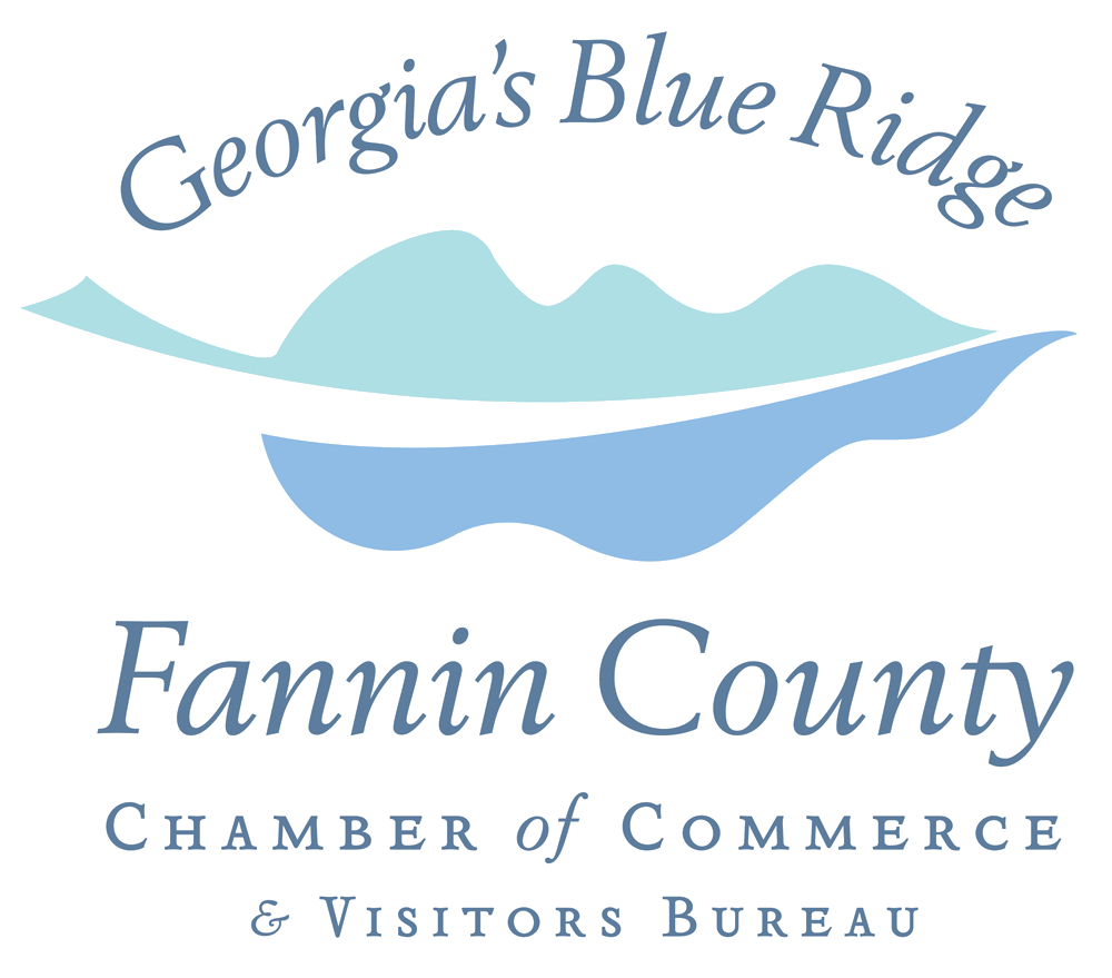 The logo for georgia 's blue ridge fannin county chamber of commerce and visitors bureau
