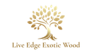 The logo for live edge exotic wood is a tree with leaves.