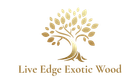 The logo for live edge exotic wood is a tree with leaves.