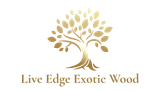 The logo for live edge exotic wood is a tree with leaves.