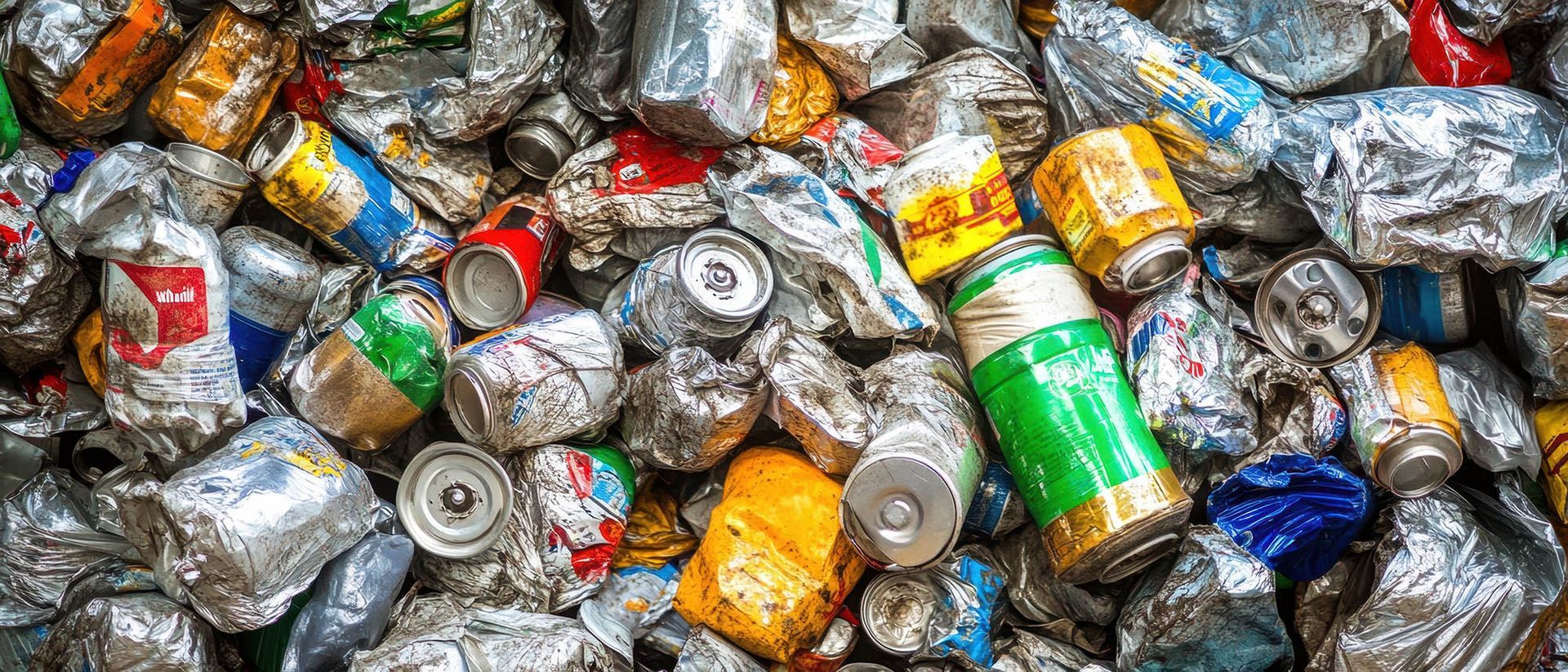 Bulk crushed cans sorted for professional aluminum recycling services at a processing facility. Bulk crushed cans sorted for professional aluminum recycling services at a processing facility.