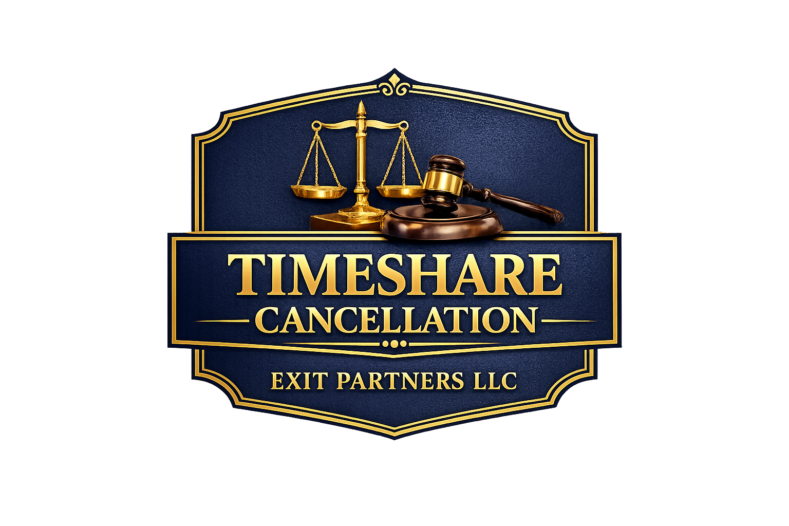 Logo for Exit Partners LLC: a gold and blue shield with an hourglass and arrow, text reads 