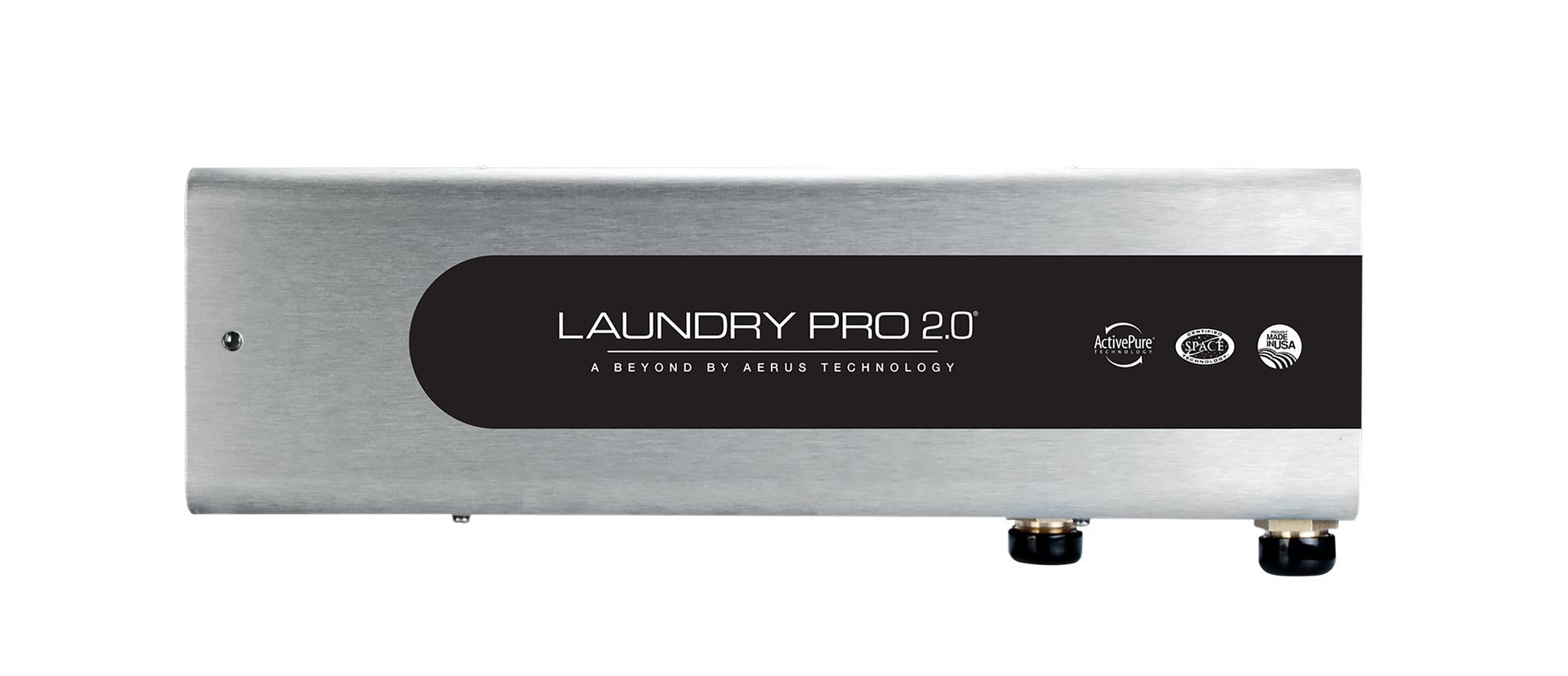 A silver and black device with the word laundry on it