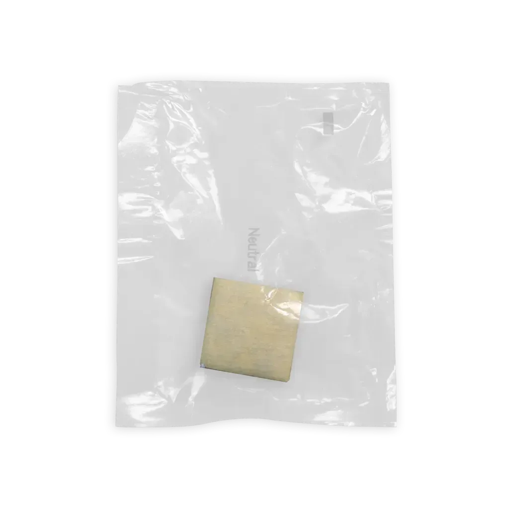 A small piece of wood is in a plastic bag.