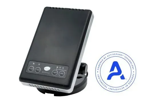 A black device with a blue letter a on it