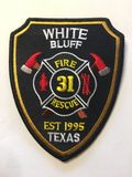 A white bluff fire and rescue logo with a fire hydrant