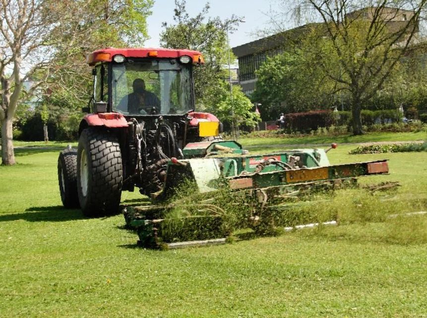 A Red Tractor is Cutting Grass in a Park — 4WD Slashing & Large Area Mowing In Alstonville, NSW