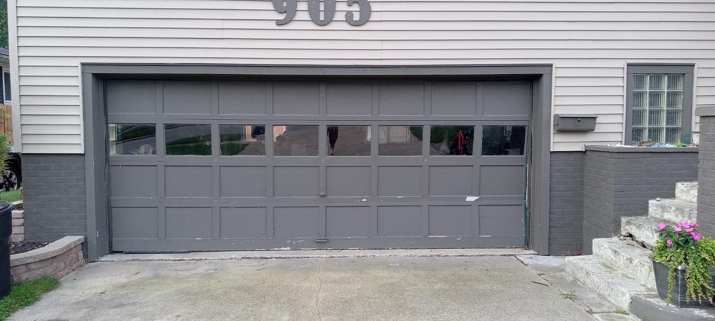 Gray Garage Door Before - Bay City, MI - M & R Garage Doors & Openers