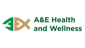 A&E Health and Wellness logo with green and tan stylized letters on a white background