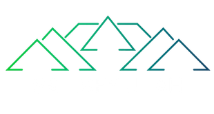 Stylized mountain outline in gradient green to blue hues above the text 'SATISFY UTAH' in white, set against a light gray background.