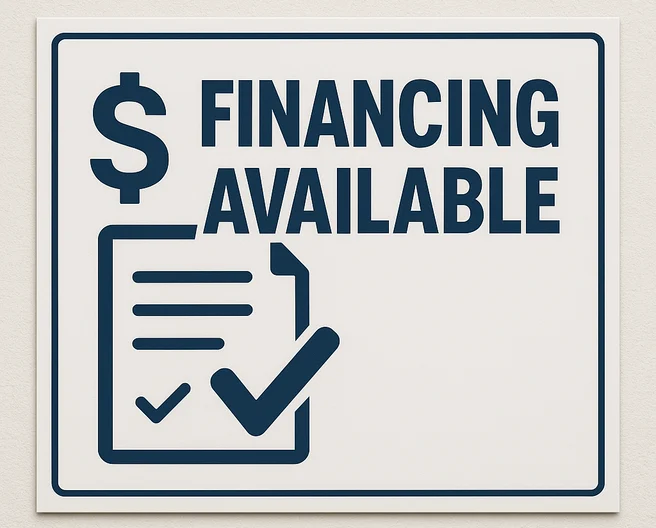 A sign that says financing available on it