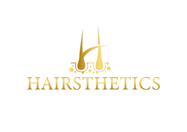 A logo for hairsthetics with a picture of hair