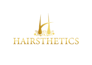 A logo for hairsthetics with a picture of hair