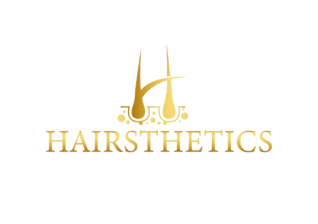 A logo for hairsthetics with a picture of hair