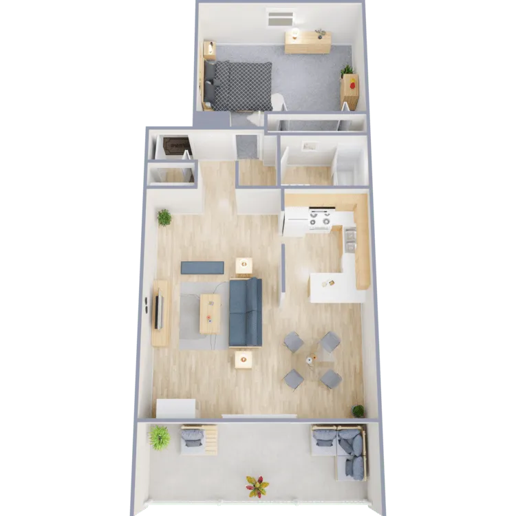 An aerial view of a floor plan of a house.