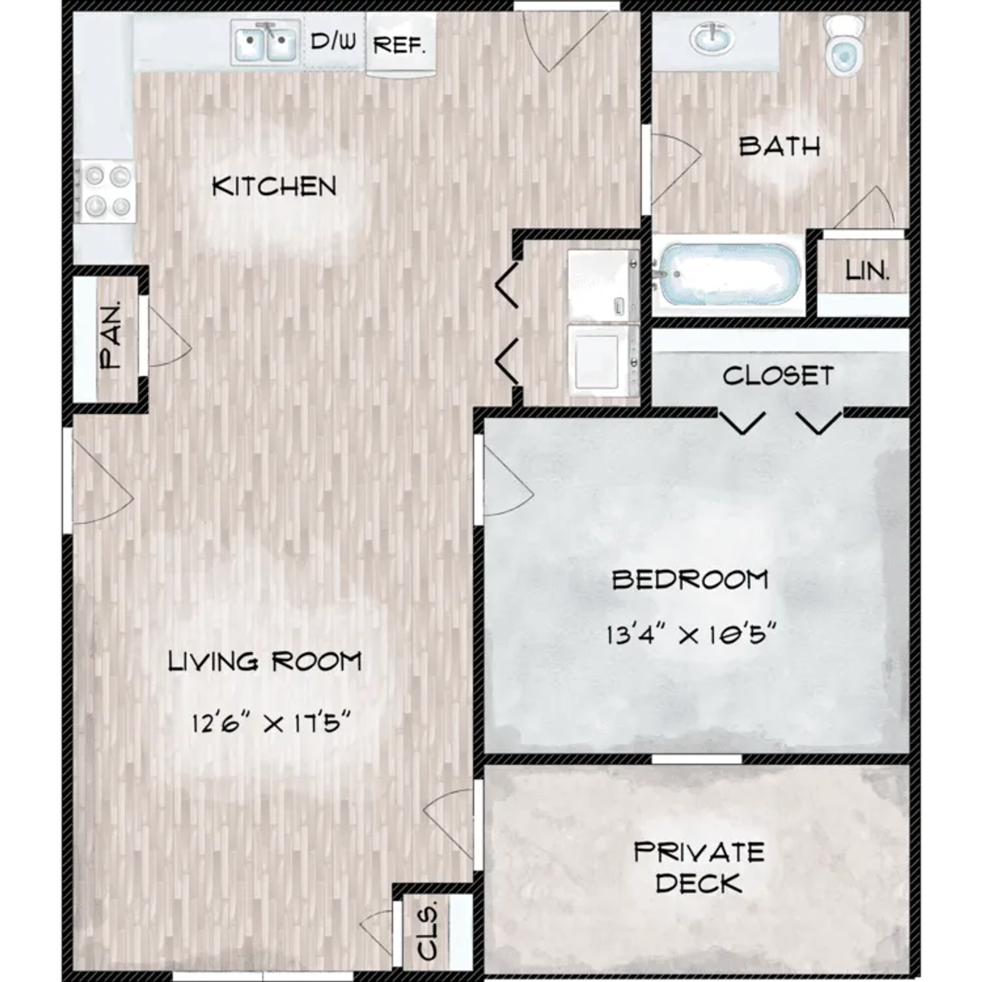 Apartment floorplan for The Groves on Devils Glen in Bettendorf, IA