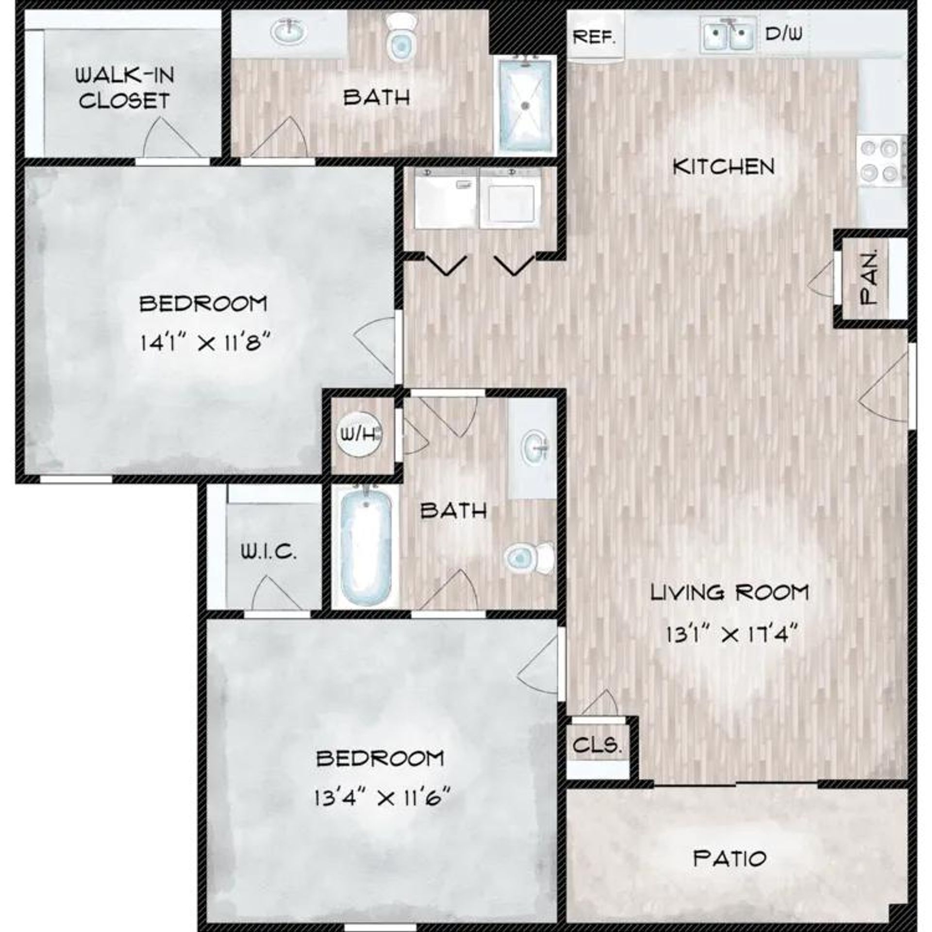 Apartment floorplan for The Groves on Devils Glen in Bettendorf, IA