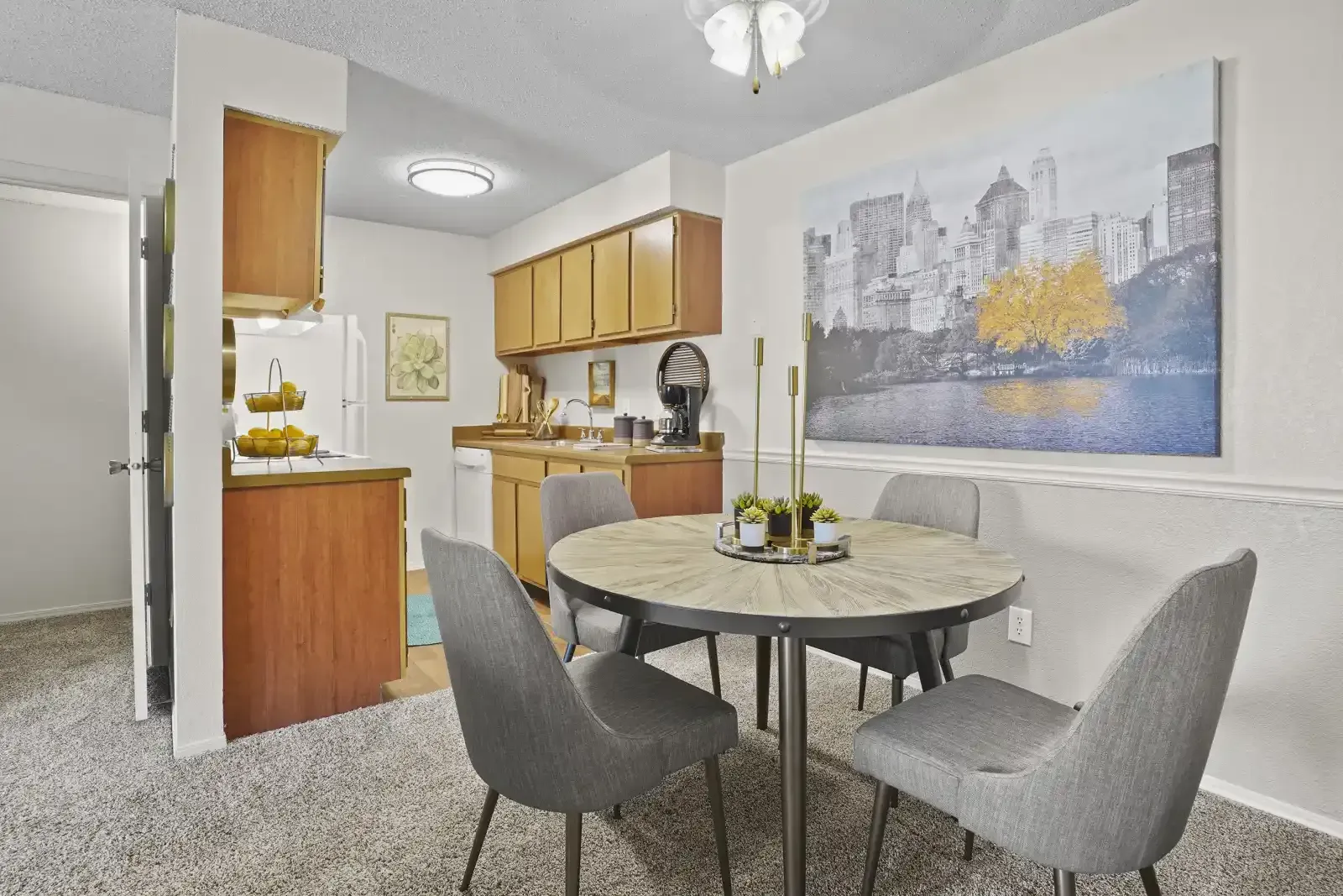 Interior view of a dining area with a round table and modern decor