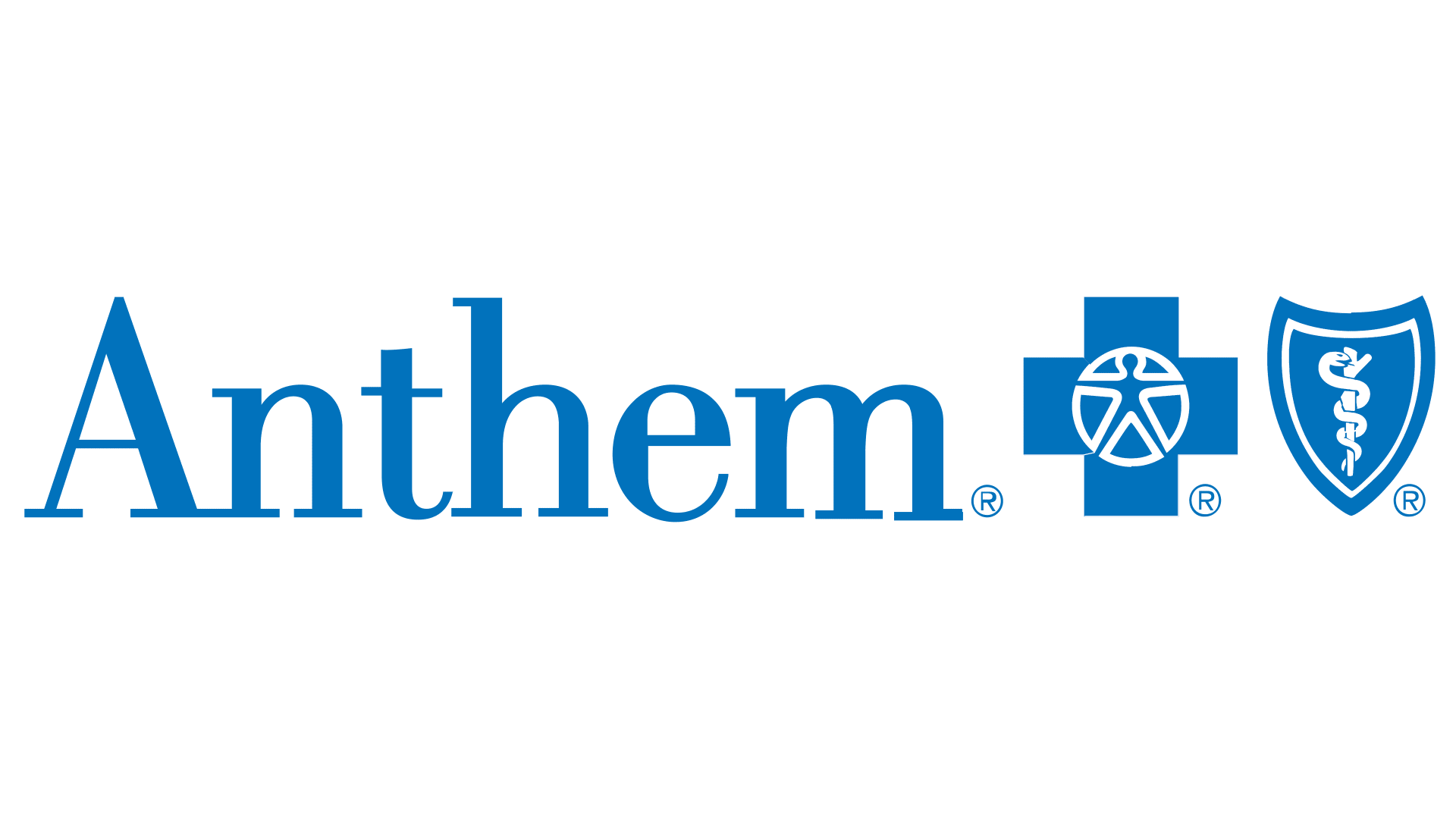 The logo for anthem is a blue cross with a shield on it.