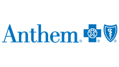 The logo for anthem is a blue cross with a shield on it.